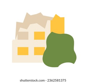 Ruined house semi flat colour vector object. Abandoned place. Editable cartoon clip art icon on white background. Simple spot illustration for web graphic design
