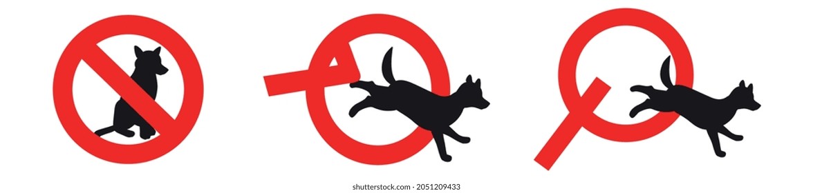 Ruined prohibition sign vector. Dogs are not allowed. Animal protection concept.
