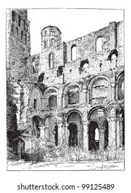 Ruins of the Abbey of Jumieges, vintage engraved illustration. Dictionary of words and things - Larive and Fleury - 1895.