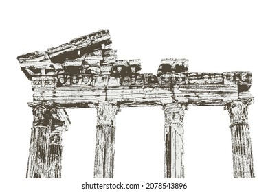 the ruins of the ancient temple of Apollo. part of the facade and columns. Side, Turkey. isolated vector