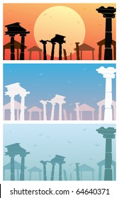 The ruins of antique city in 3 color versions.