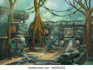 Ruins, Jungle Vector Illustration