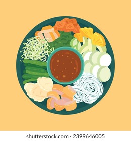 
Rujak cingur is a typical regional food from Surabaya, Indonesia, made from vegetables and beef nose.
