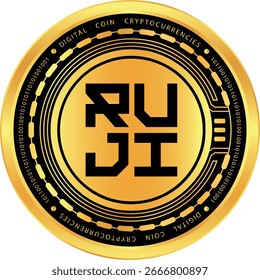 rujira-ruji  cryptocurrency drawings on abstract background. 3d illustrations.