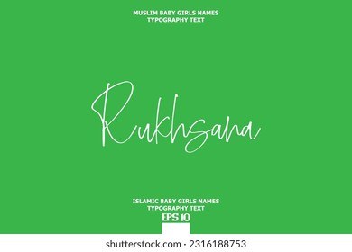 Rukhsana Arabic Girl Name Text Lettering Vector Sign