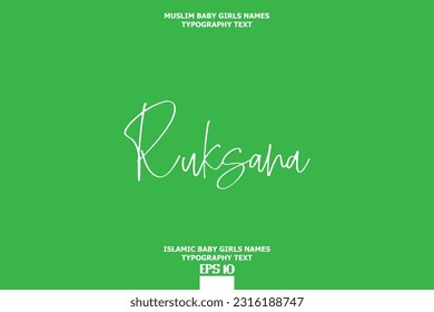 Ruksana Arabic Girl Name Text Lettering Vector Sign