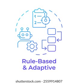 Rule based and adaptive RPA blue gradient concept icon. Robotizing work processes. Futuristic technology. Round shape line illustration. Abstract idea. Graphic design. Easy to use in article