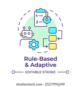 Rule based and adaptive RPA multi color concept icon. Robotizing work processes. Futuristic technology. Round shape line illustration. Abstract idea. Graphic design. Easy to use in article