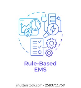 Rule based EMS blue gradient concept icon. Energy management, system regulation. Compliance, policy. Round shape line illustration. Abstract idea. Graphic design. Easy to use in infographic