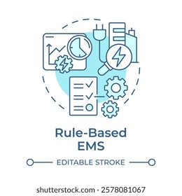 Rule based EMS soft blue concept icon. Energy management, system regulation. Compliance, policy. Round shape line illustration. Abstract idea. Graphic design. Easy to use in infographic