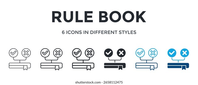 Icono De Libro De Reglas En Diferente Estilo De Ilustración vectorial. Diseñado En Línea Delgada, Línea Regular, Línea Negrita, Glifo, Línea De Color Y Estilo De Glifo De Color Se Puede Utilizar Para El Web