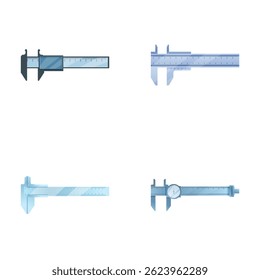 Rule caliper icons set cartoon vector. Dial, electronic or mechanical caliper. Measuring tool