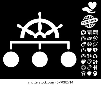 Rule icon with bonus dating images. Vector illustration style is flat iconic white symbols on black background.