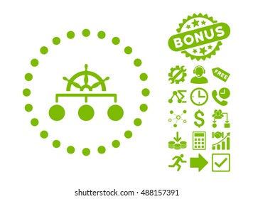 Rule icon with bonus images. Vector illustration style is flat iconic symbols, eco green color, white background.