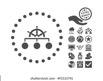 Rule icon with bonus symbols. Vector illustration style is flat iconic symbols, gray color, white background.
