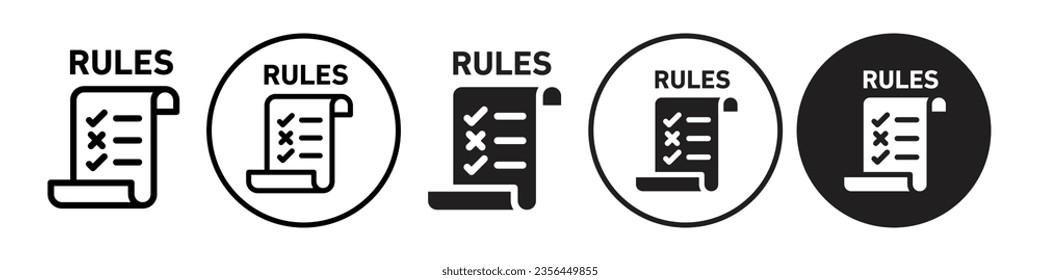 Rule Icon. company Rule book guideline symbol. Business regulation legal restriction or policy document vector set. Flat outline of government law compliant contract note. 