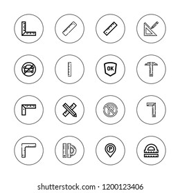 Rule icon set. collection of 16 outline rule icons with no parking, parking sign, ruler icons.
