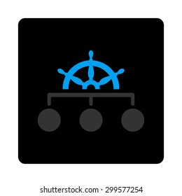 Rule icon. Vector style is bicolor flat symbol, gray and light blue colors, black rounded square button, white background.