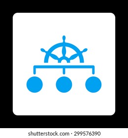 Rule icon. Vector style is blue and white colors, flat rounded square button on a black background.