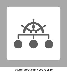 Rule icon. Vector style is dark gray and white colors, flat rounded square button on a silver background.