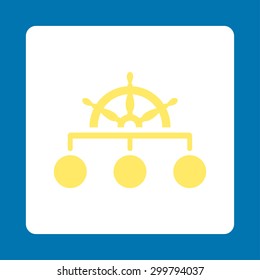 Rule icon. Vector style is yellow and white colors, flat rounded square button on a blue background.