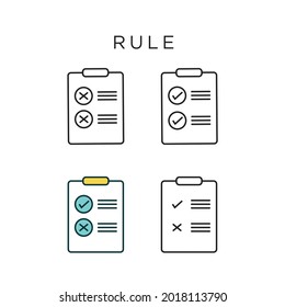 Rule icons filled, thin line, outline, and stroke styles. Rules vector icon design can be used for mobile, ui, web