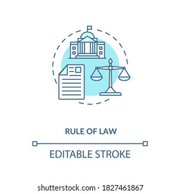 Icono de concepto de estado de derecho. Ilustración delgada de la idea de principio de derecho. Constitucionalismo. Tribunal Supremo. Derechos políticos. Dibujo de color RGB con contorno aislado del vector. Trazo editable