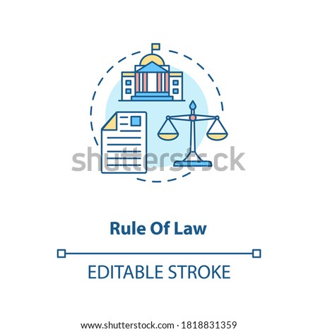 Rule of law concept icon. Principle of law idea thin line illustration. Constitutionalism. Political rights. Judicial process. Vector isolated outline RGB color drawing. Editable stroke