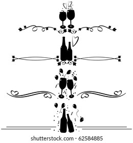 Rule lines or dividers with wine glass and bottles,balloons and confetti.