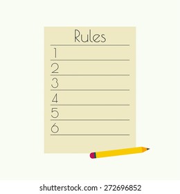 Rule list with a pencil. numbered list