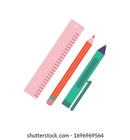 rule with pen and pencil school flat style vector illustration design