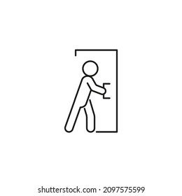 Rule sign close the door. Request, warning. Person closed door. Vector line art illustration