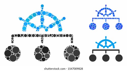 Rule structure composition of small circles in variable sizes and color hues, based on rule structure icon. Vector small circles are organized into blue collage.