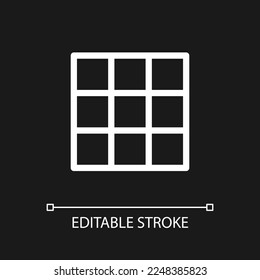 Rule of thirds grid pixel perfect white linear ui icon for dark theme. Photo composition. Vector line pictogram. Isolated user interface symbol for night mode. Editable stroke. Arial font used