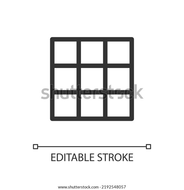 Rule of thirds grid pixel perfect linear ui icon.\
Photo composition. Dividing picture. GUI, UX design. Outline\
isolated user interface element for app and web. Editable stroke.\
Arial font used