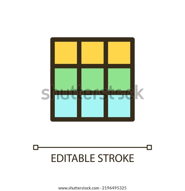 Rule\
of thirds grid pixel perfect RGB color ui icon. Photo composition.\
Simple filled line element. GUI, UX design for mobile app. Vector\
isolated pictogram. Editable stroke. Arial font\
used