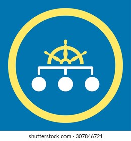 Rule vector icon. This rounded flat symbol is drawn with yellow and white colors on a blue background.