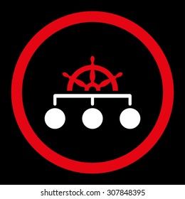 Rule vector icon. This rounded flat symbol is drawn with red and white colors on a black background.
