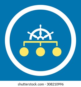 Rule vector icon. This rounded flat symbol is drawn with yellow and white colors on a blue background.