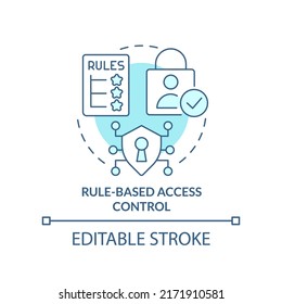 Rule-based access control turquoise concept icon. Security management abstract idea thin line illustration. Isolated outline drawing. Editable stroke. Arial, Myriad Pro-Bold fonts used