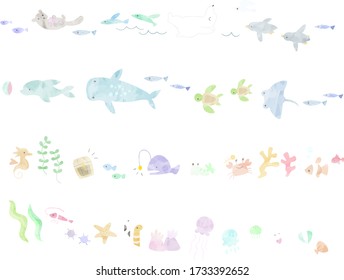 Ruled decorations of sea creatures