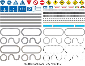 Ruled lines and signs of various railroad tracks and roads (Japanese words such as "stop" and "national road" are written)