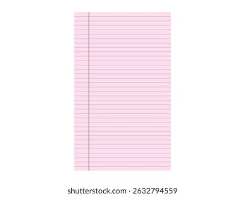 Papel de cuaderno gobernado aislado sobre fondo blanco. Almohadilla legal de color rosa.