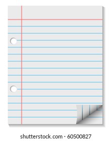 Ruled Notebook Paper With Page Curl (Vector)