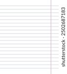 Ruled notebook sheet vector illustration. Grey school blank with wide horizontal lines notebook school paper pink vertical line on the right. 