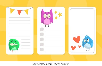 Ruled Notepad Page with Funny Cartoon Bird with Bulging Eyes Vector Template