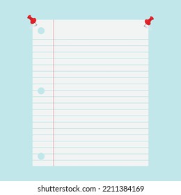 Ruled paper note tacked up on a wall vector illustration background graphic