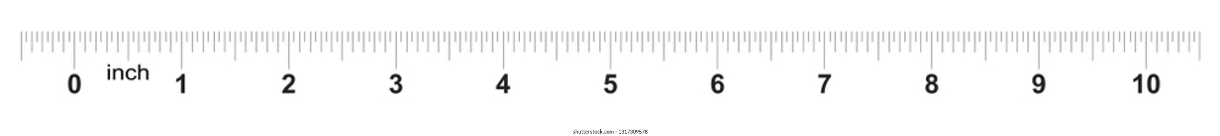 Ruler 10 inches. Metric inch size indicator. Decimal system grid. Measuring tool.