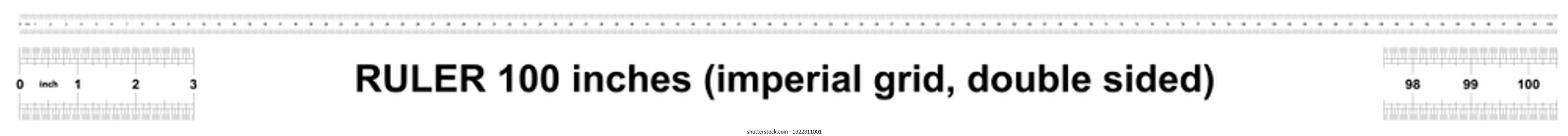 Ruler 100 inches imperial. Ruler double sided. Precise measuring tool. Calibration grid