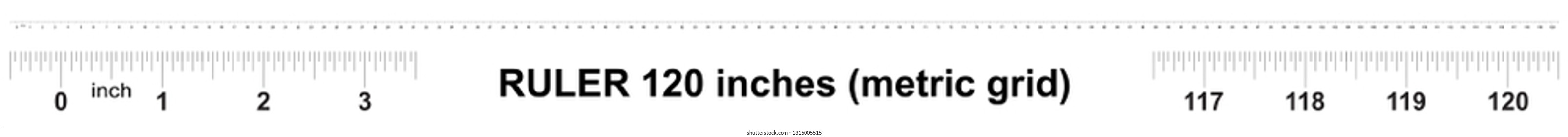 Ruler 120 inches. Metric inch size indicator. Decimal system grid. Measuring tool